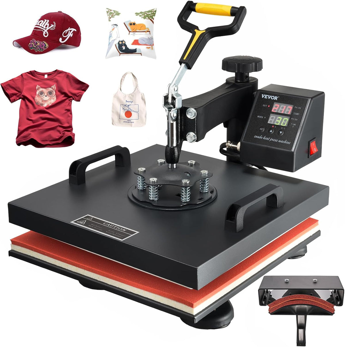 15x15 Heat Press Machine with Hat Press, 360° Swing Away Digital Tshirt Press Machine N393569