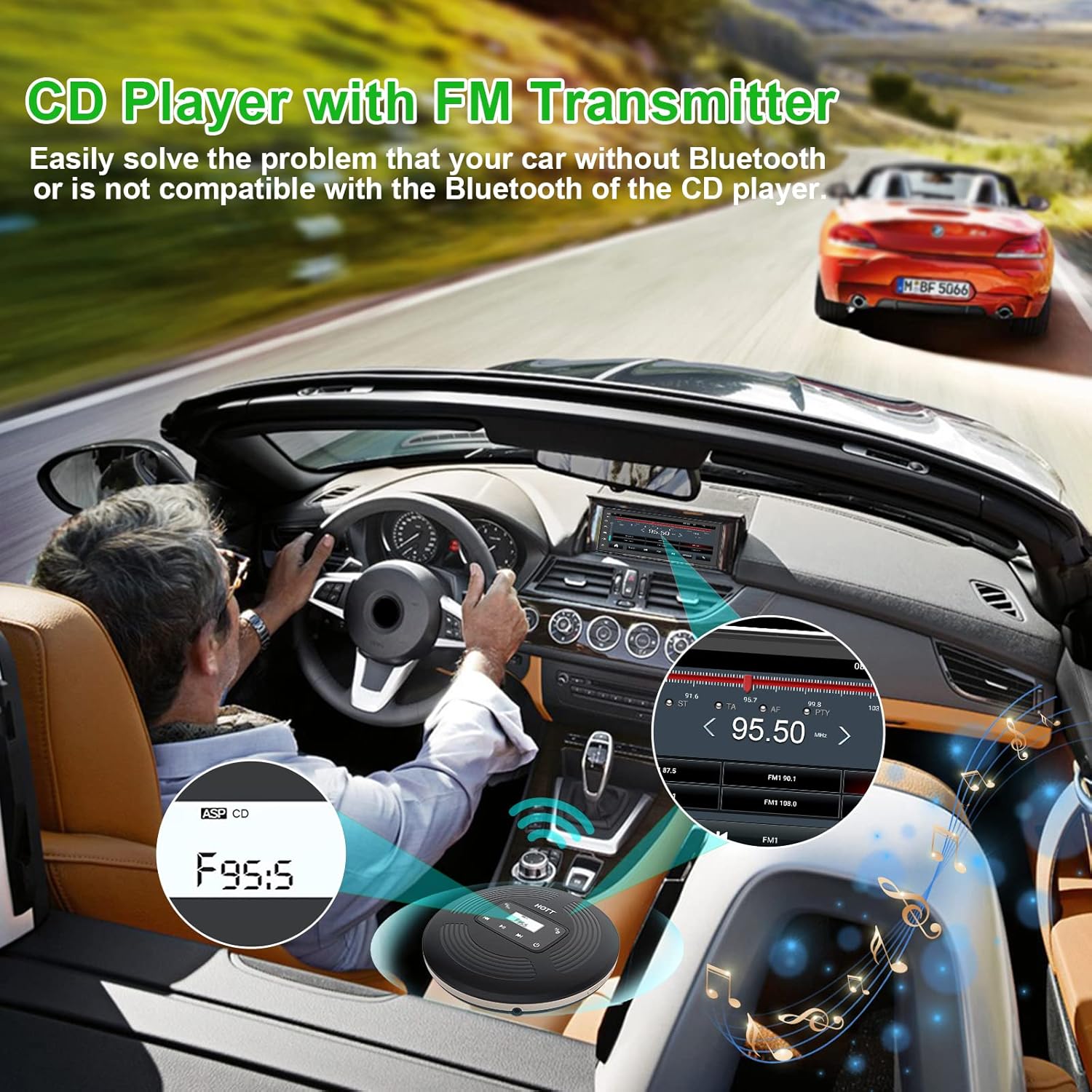 Portable CD Player with Bluetooth FM Transmitter AUX Output Rechargeable 1800mah X710687