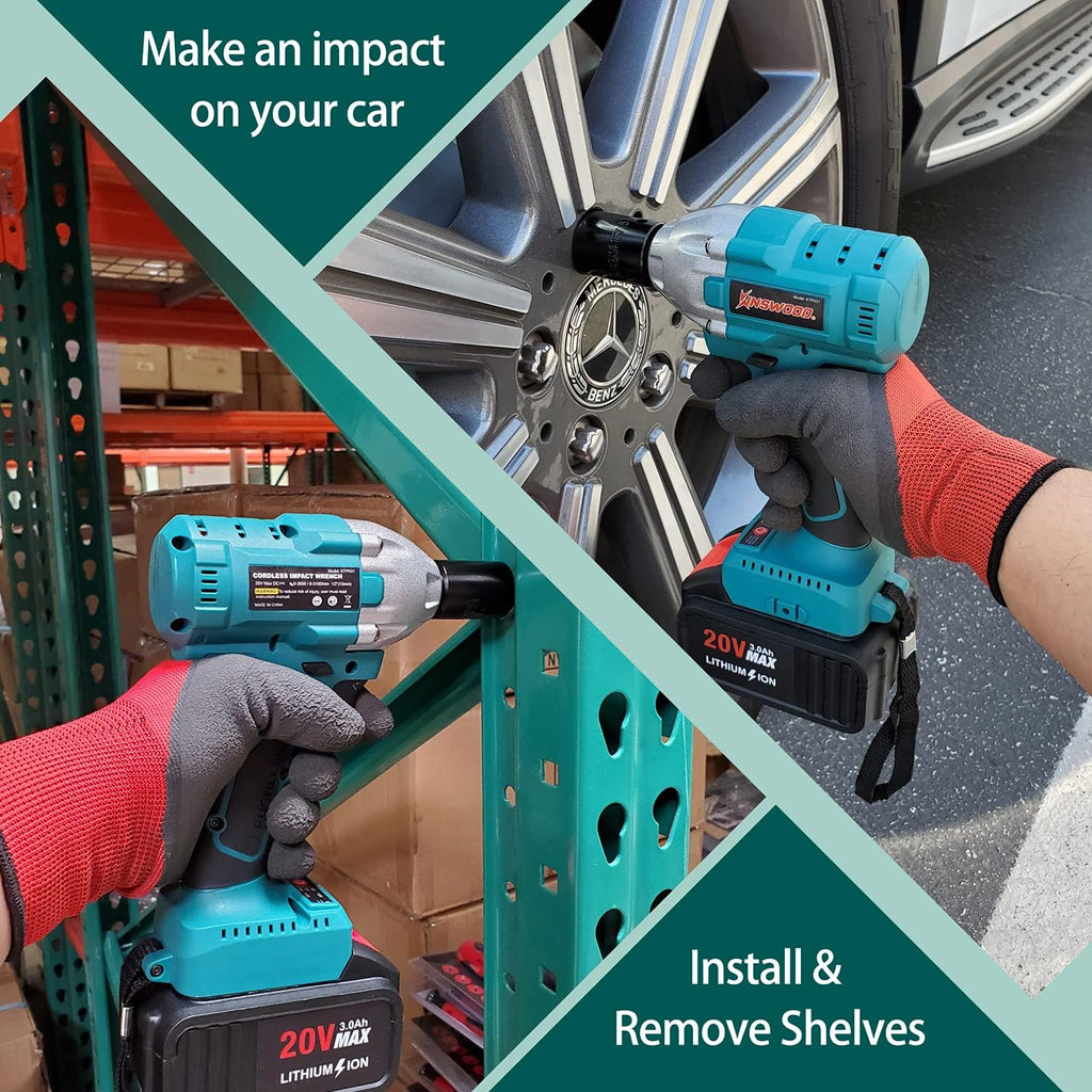 Cordless Impact Wrench, 1/2 Chuck, 3100RPM, 320 ft-lbs, 20V 2x3.0AH Battery Y1538