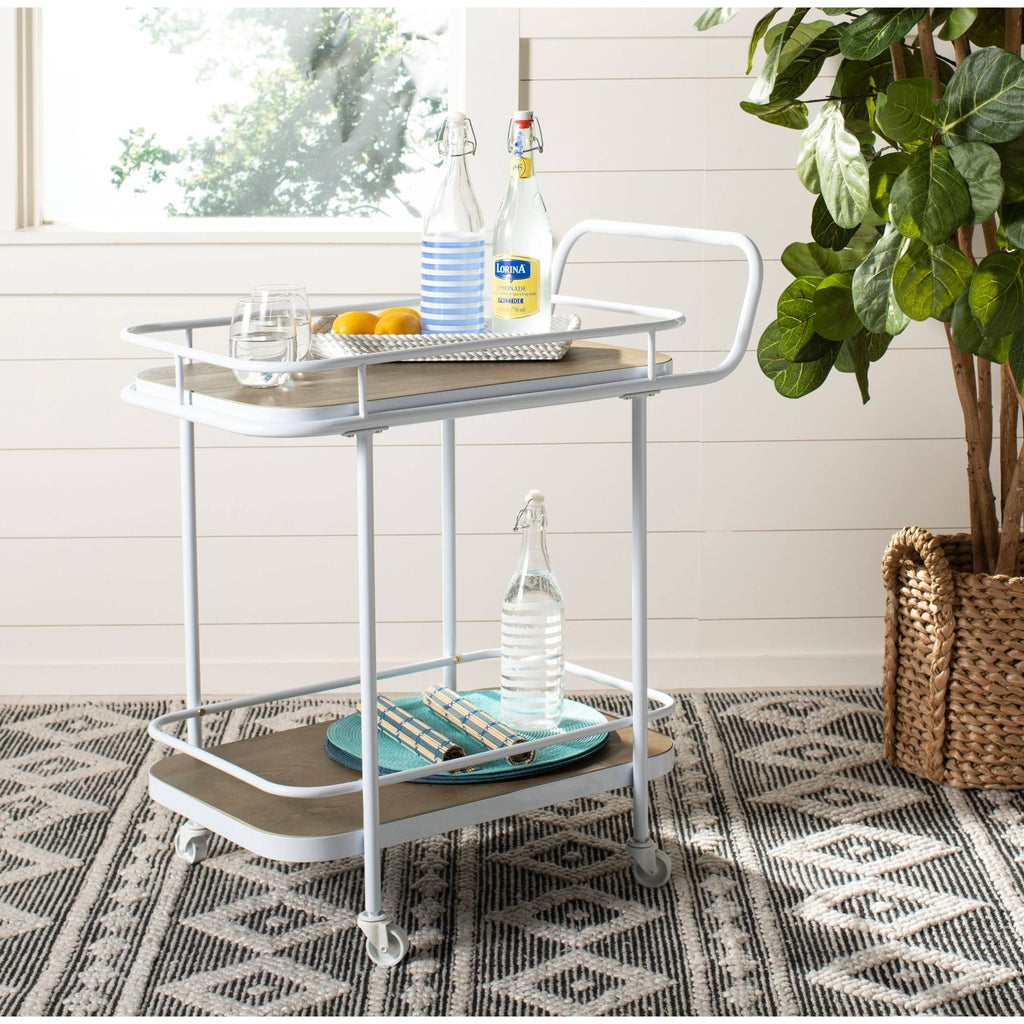 Rustic Oak White 2 Tier Rectangle Bar Cart P166288