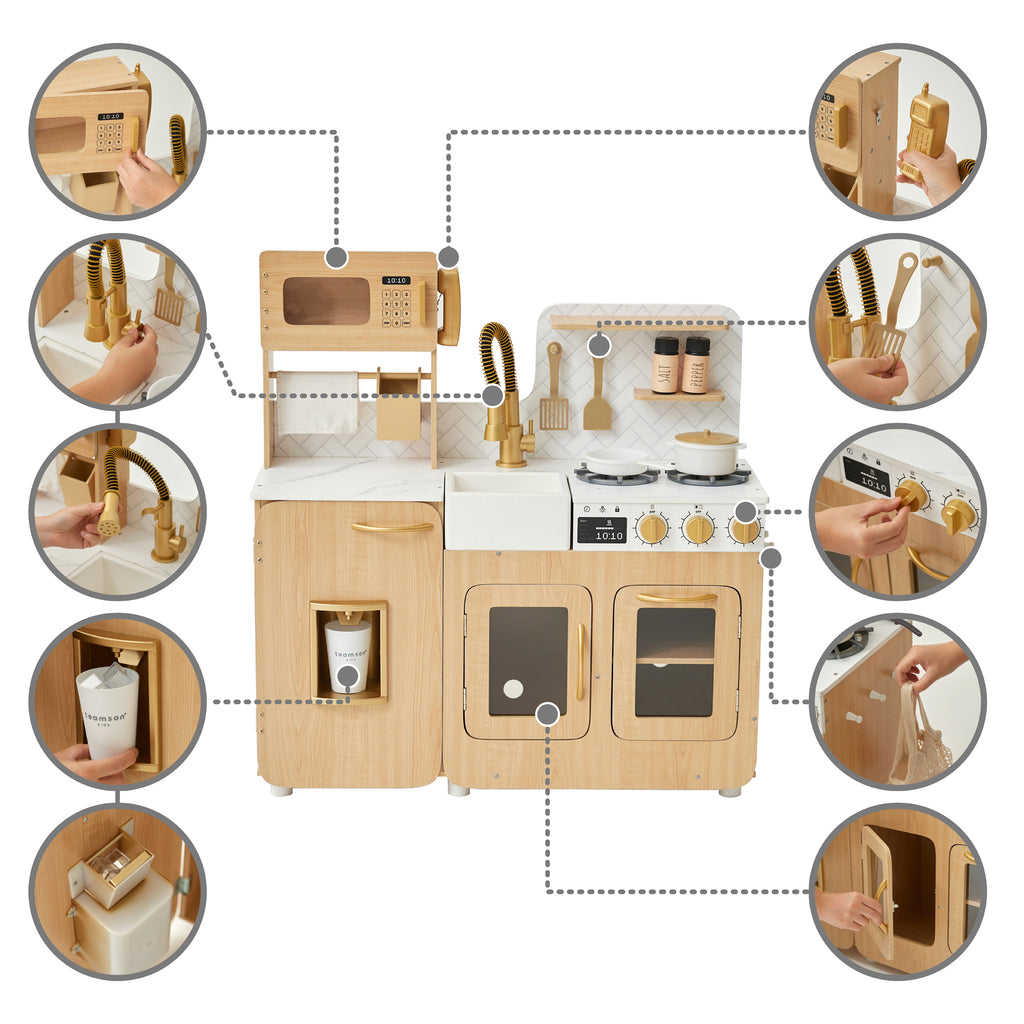 Medium Play Kitchen with Kitchen Accessories, Light Oak/White I801153