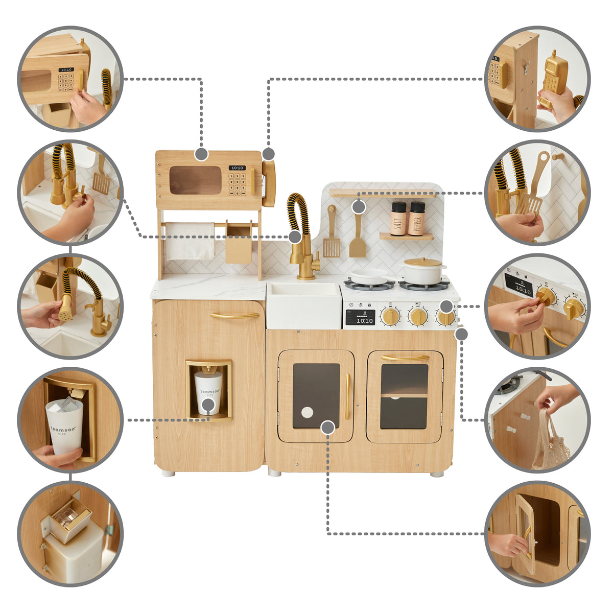 Medium Play Kitchen with Kitchen Accessories, Light Oak/White I801153
