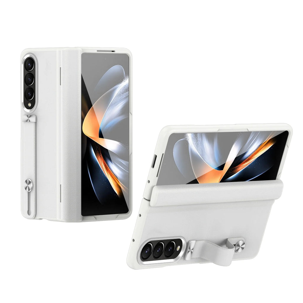 Slim White PU Leather Case for Samsung Galaxy Z Fold 4 with Tempered Glass Screen Protector W465224