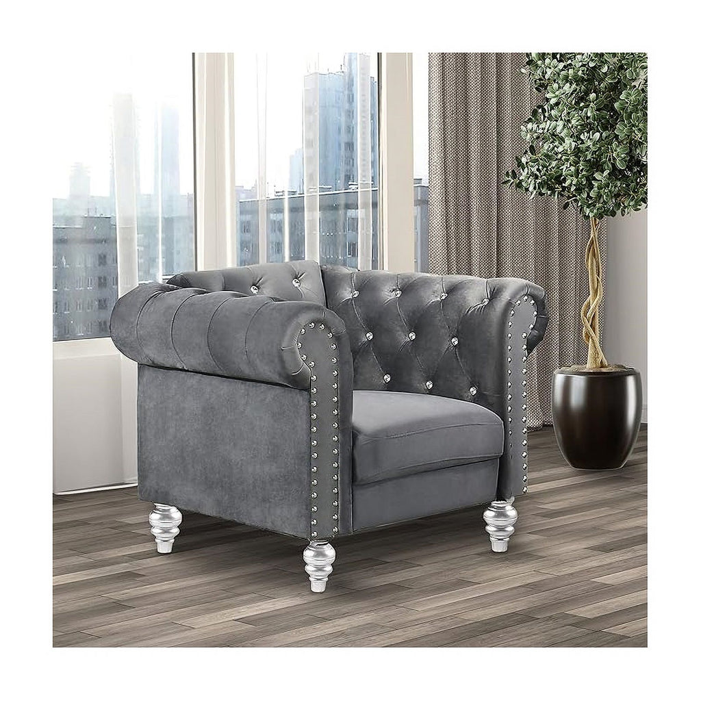 Gray Velvet Fabric Chair T673