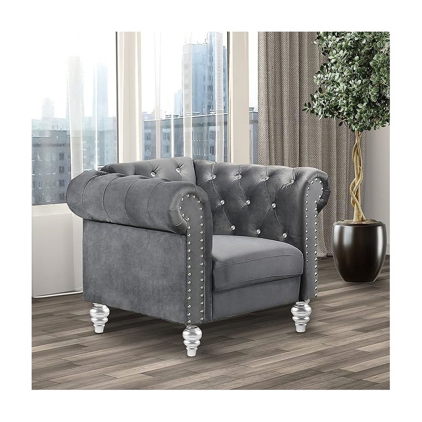 Gray Velvet Fabric Chair T673