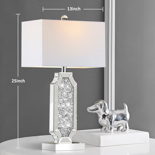 Set of 2 Dimmable Touch Silver Mirrored Bedside Table Lamps with USB Ports W8518