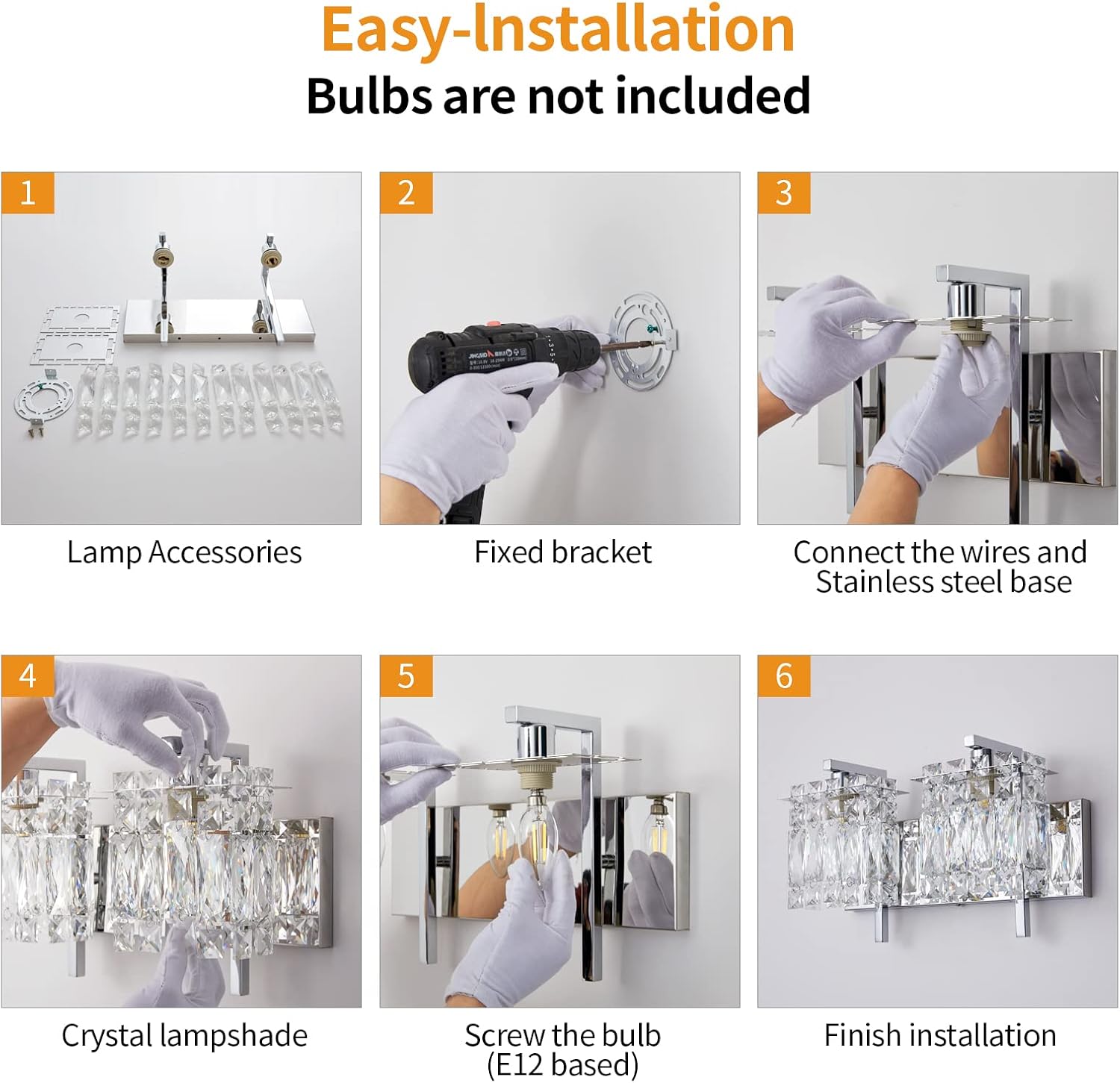 Crystal Wall Lamp, Chrome, E12 Base x2 M724163