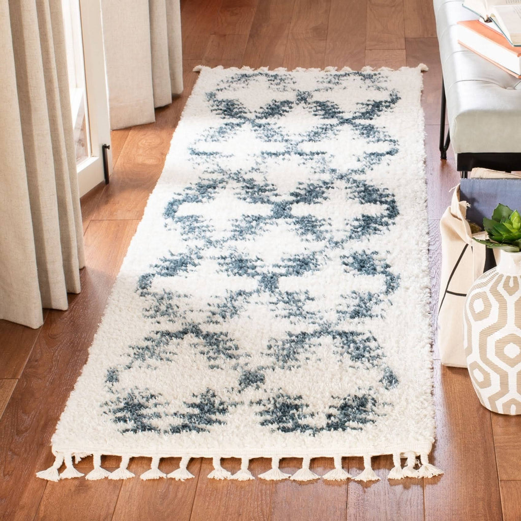 Cream / Blue Shag Rug J402