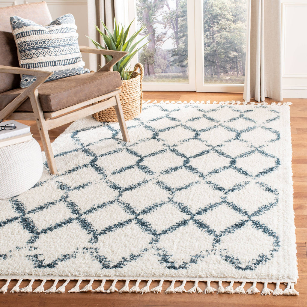 Cream / Blue Shag Rug J402