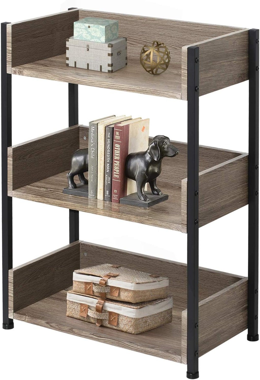 Brown 3-Tier Industrial Bookcase O28701