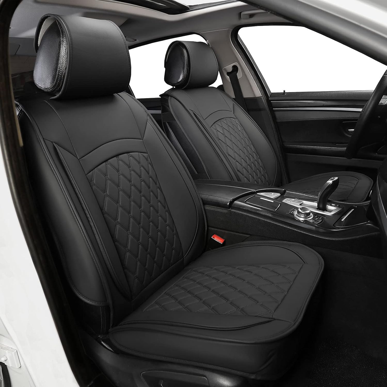 Black Leather Car Seat Covers with Backseat Storage D3166
