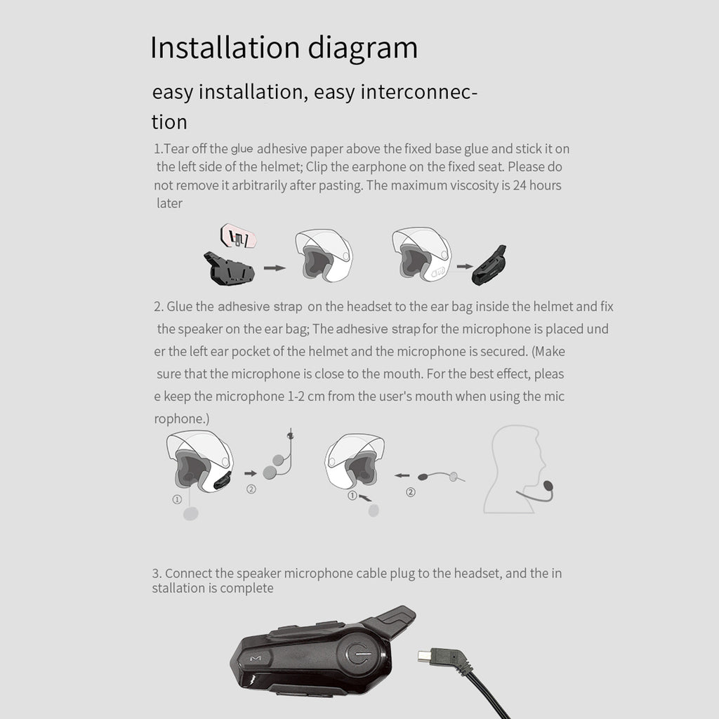 Motorcycle BT Intercom Headset Waterproof Universal Helmet Headset N499980