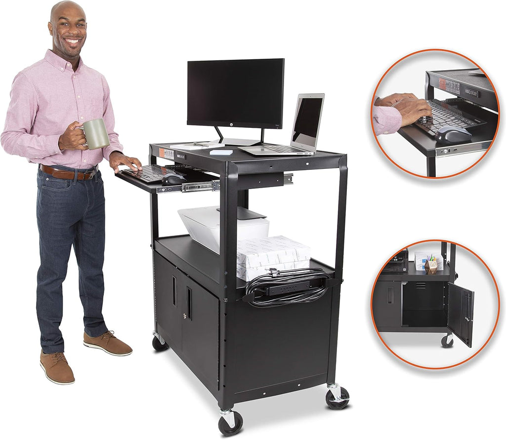 Extra Wide AV Cart with Locking Cabinet and Pullout Keyboard Tray N95547