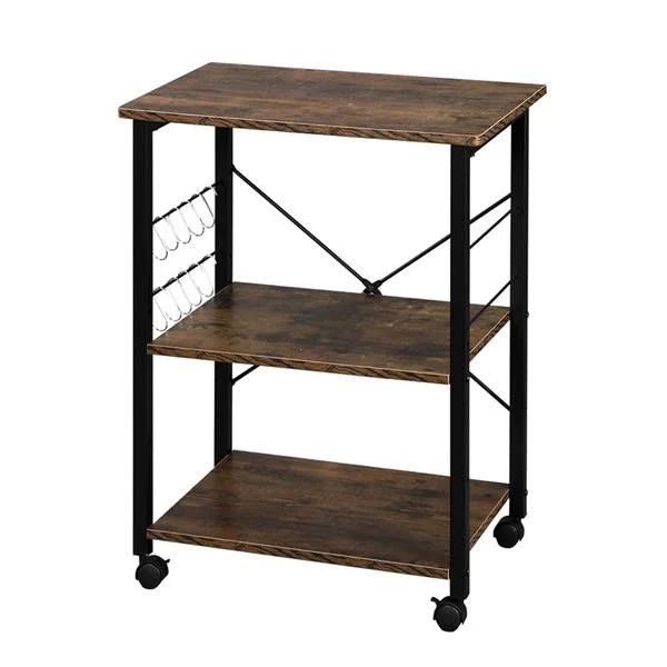 3-Tier Kitchen Utility Microwave Oven Stand Storage Cart Shelf Black Metal Frame Q540