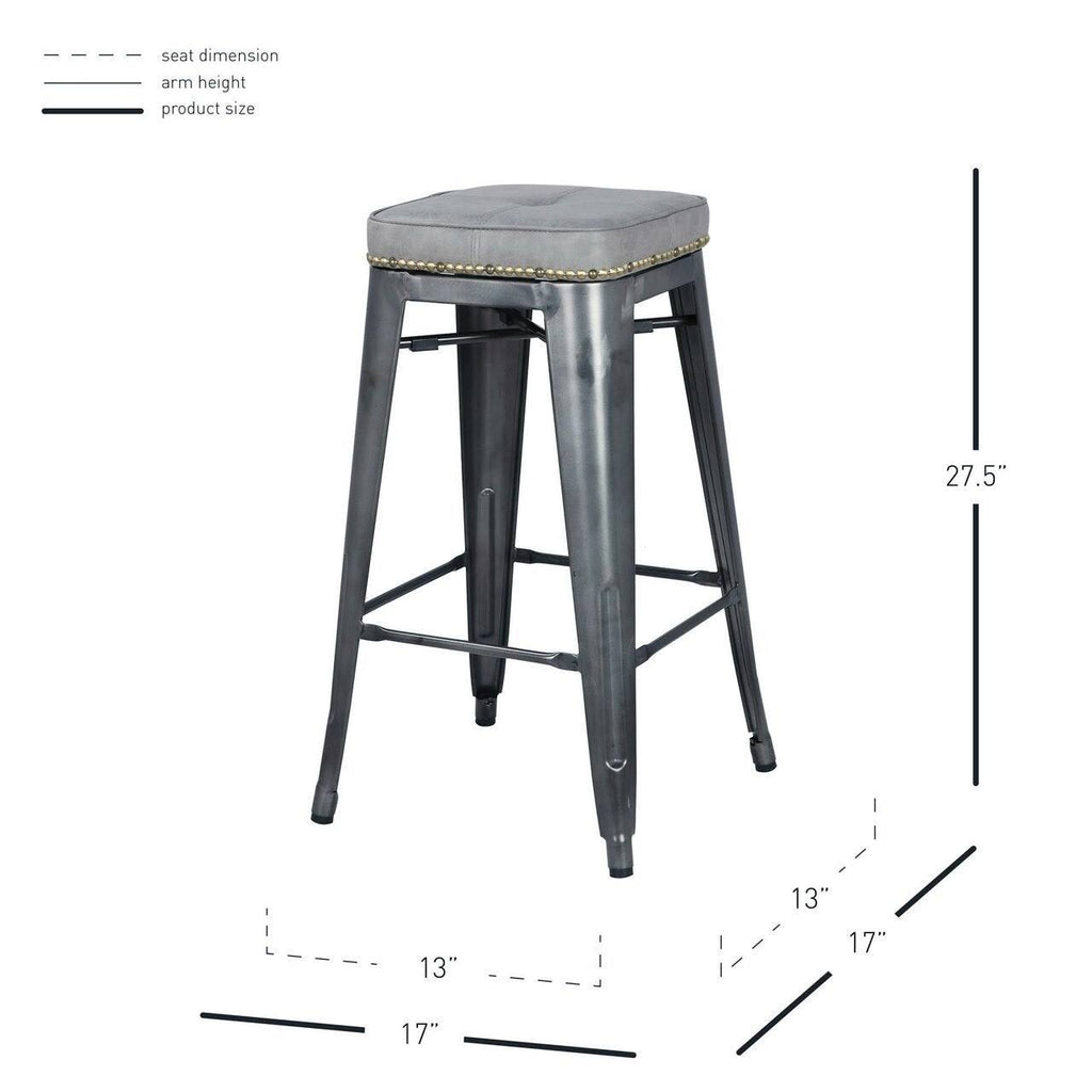 Vintage Mist Gray PU Metal Backless Counter Stool H800