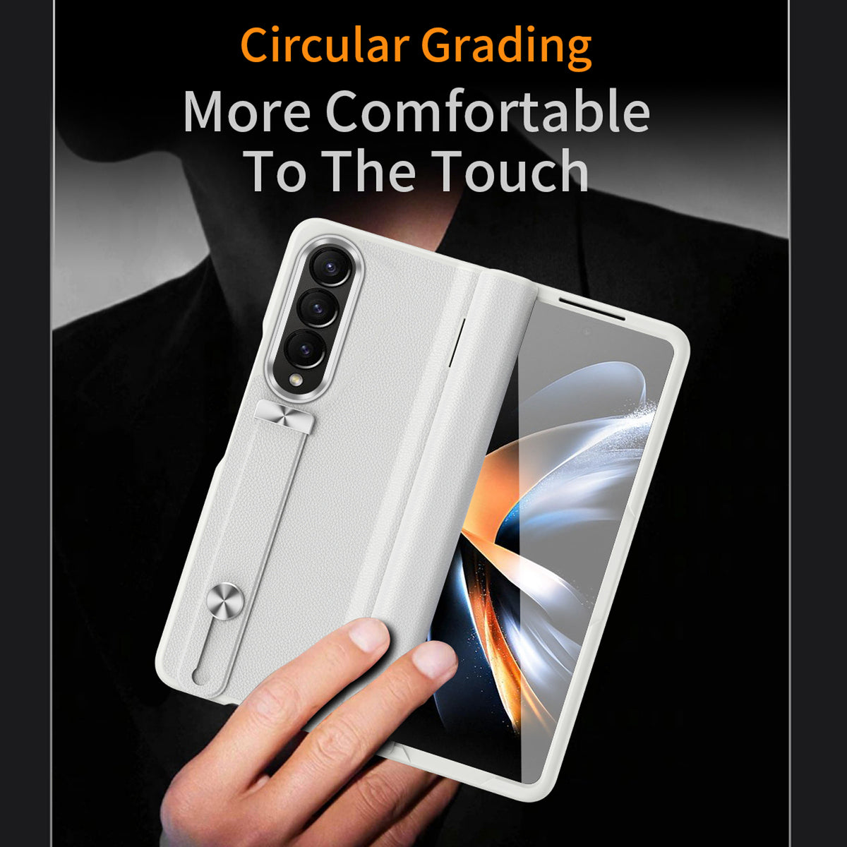 Slim White PU Leather Case for Samsung Galaxy Z Fold 4 with Tempered Glass Screen Protector W465224
