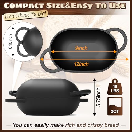 Enameled Cast Iron Oval Bread Oven with Non-Stick Silicone Liner, 2QT, Black Z34071