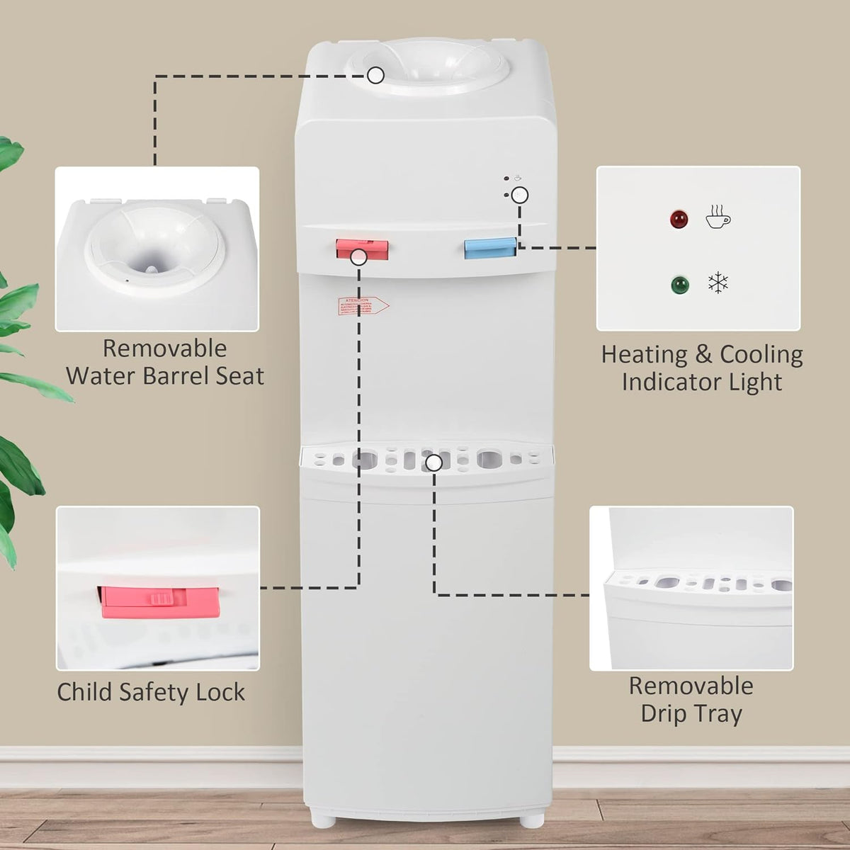 White Stainless Steel Top Loading Water Cooler Dispenser Y950277