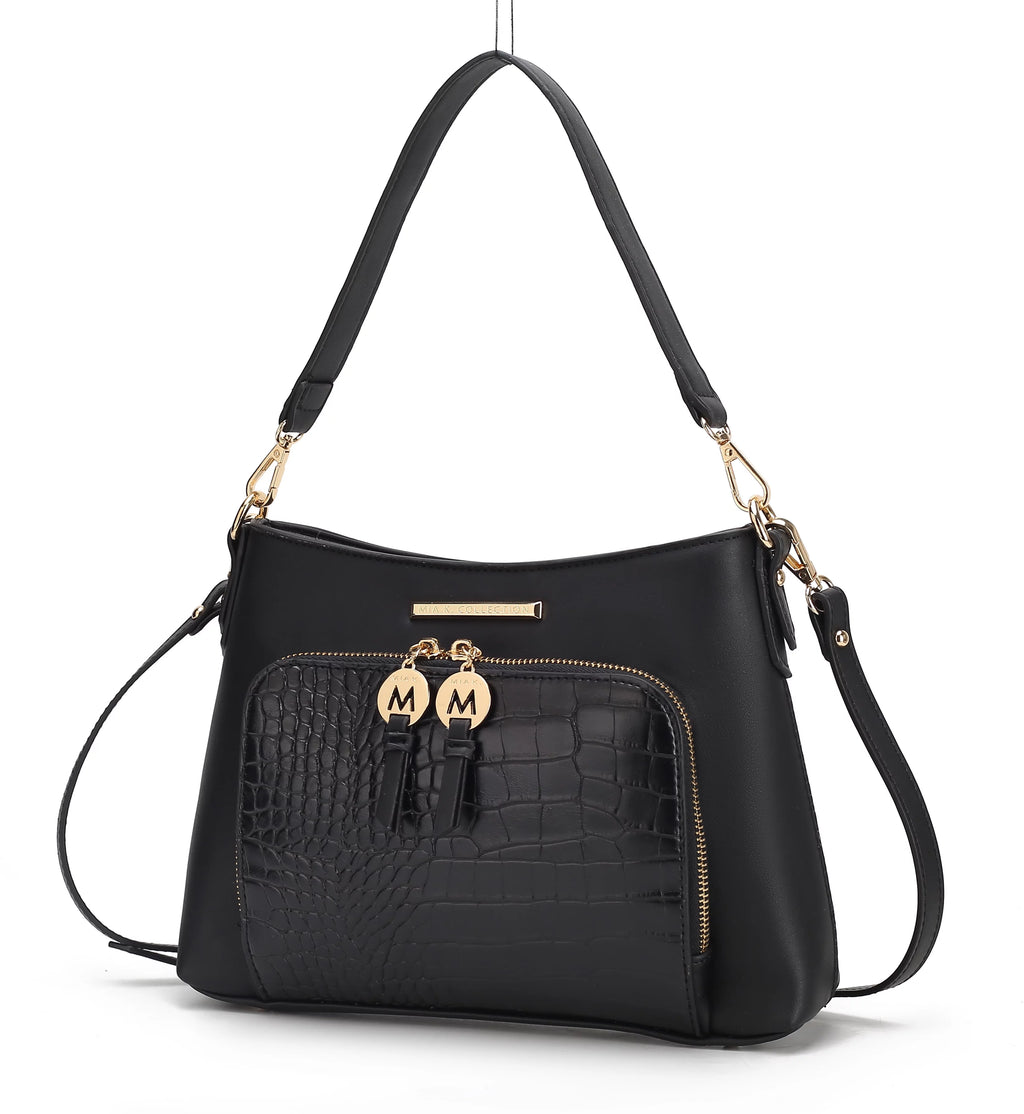 Black Vegan Leather Hobo Bag T25594