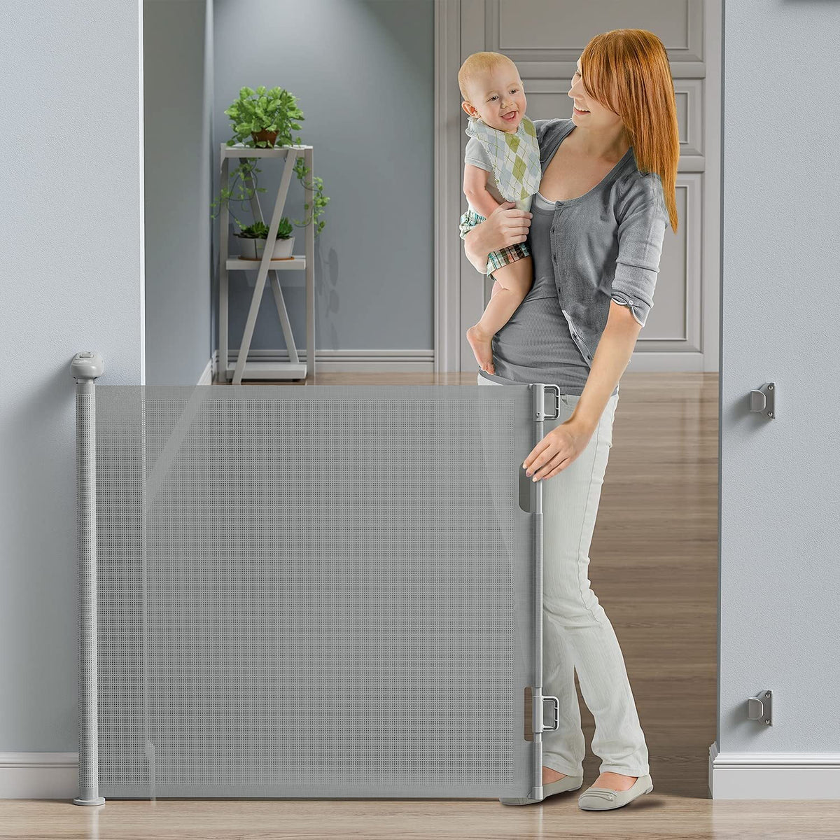 Gray Retractable Baby Gate 33" x 71" Z638129