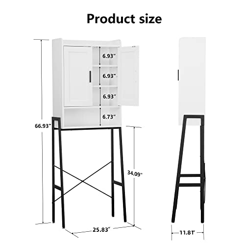 Wooden Over The Toilet Storage Cabinet with Double Door and Adjustable Feet Q86342