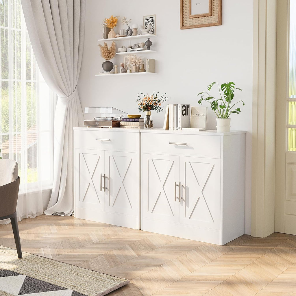 Ivory White Wood Sideboard Buffet Cabinet with 2 Doors K938