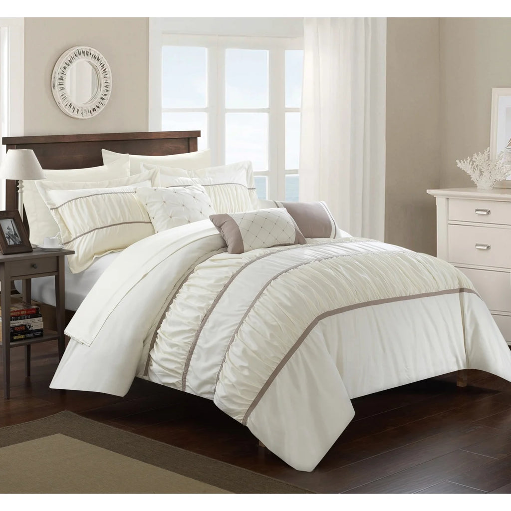 10 Piece Pleated and Ruffled Comforter and Sheet Set S9121