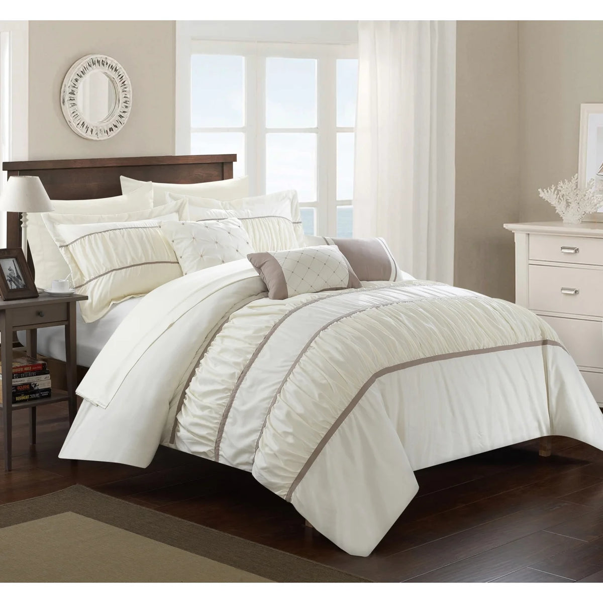 10 Piece Pleated and Ruffled Comforter and Sheet Set S9121