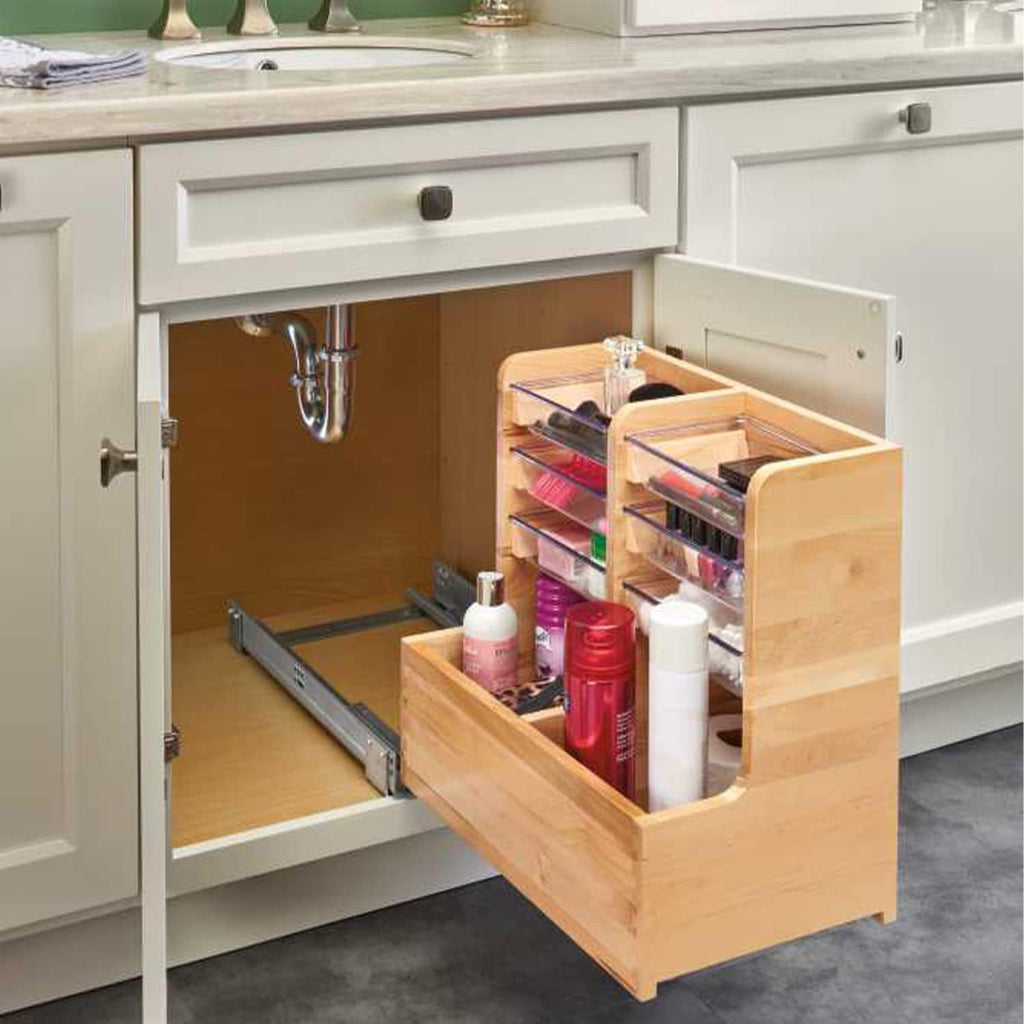 30 Inch Floor Mount L Shaped Wood Sink Vanity Cabinet with Soft Close Slides and Bins Y66550