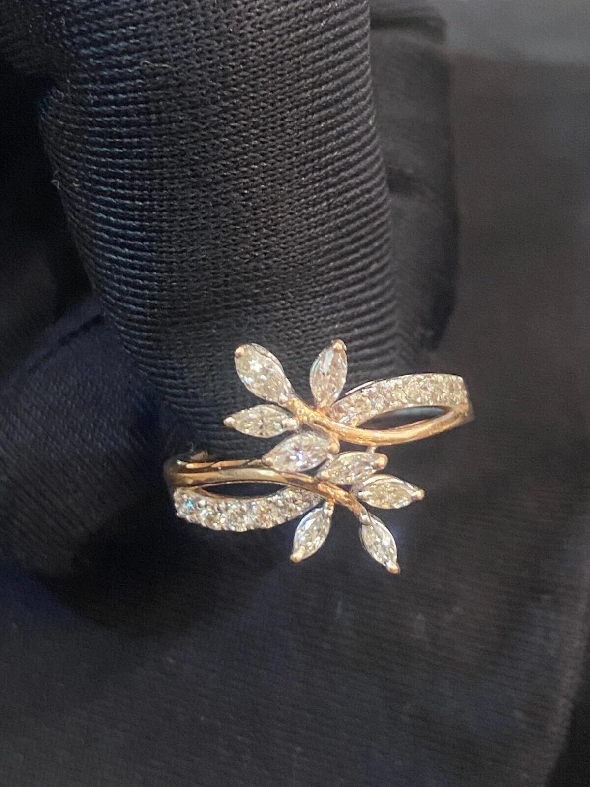 14K Two-Tone Gold Diamond Flower Petals Wedding Ring J725735
