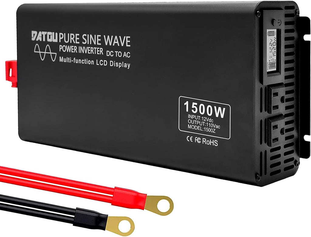 1500W Pure Sine Wave Power Inverter 12V DC to 110V AC with Dual AC Outlets D7699
