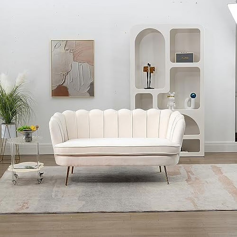 Ivory Boucle 2-Seater Loveseat Sofa with Gold Metal Legs M786