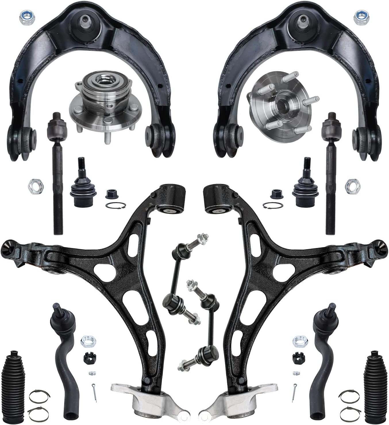 16pc Front End Suspension Kit with 2 Wheel Bearing Hubs 4 Control Arms 4 Tie Rods 2 Sway Bars 2 Ball Joints 2 Boots W8722