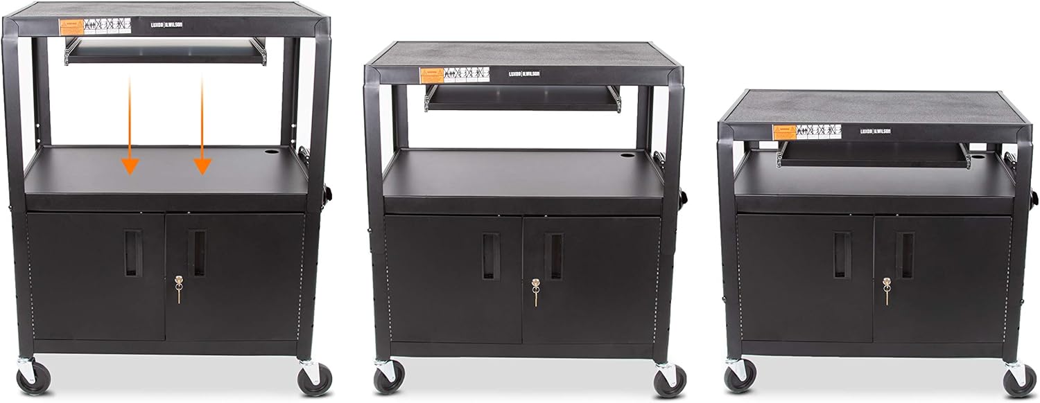 Extra Wide AV Cart with Locking Cabinet and Pullout Keyboard Tray N95547