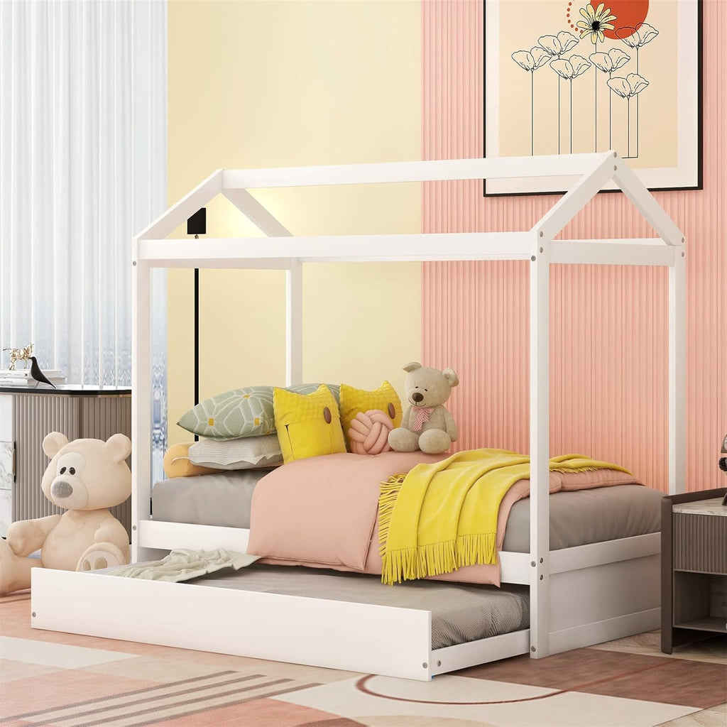 White Twin House Bed with Trundle X3675