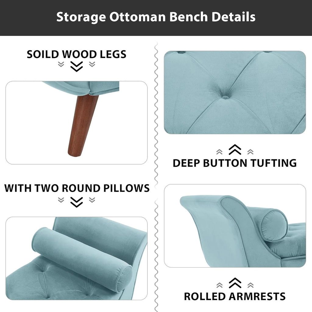 Velvet Upholstered Storage Bench with Solid Wood Legs P98197