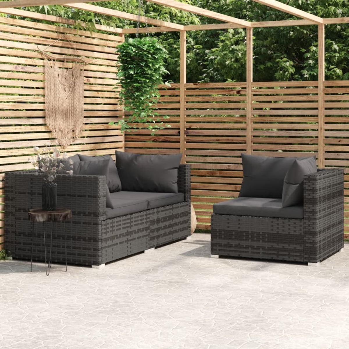 3 Piece Gray Poly Rattan Corner Sofa Set with Cushions X5815