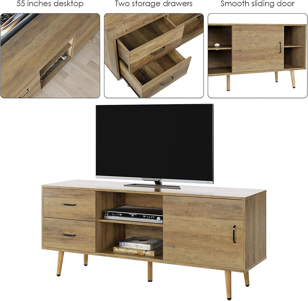 Rustic Brown Wood TV Stand with Sliding Door Q204