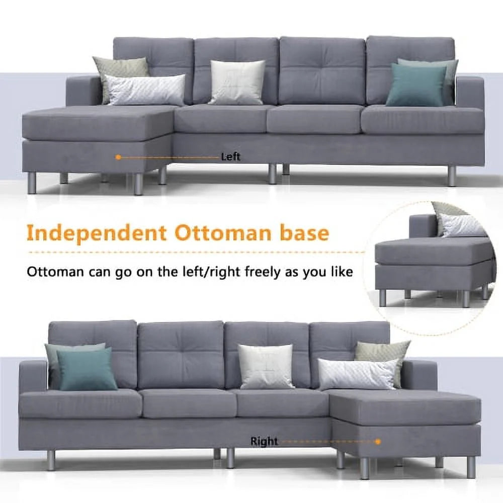 Grey L Shape Sectional Sofa with Reversible Chaise Lounge C638211