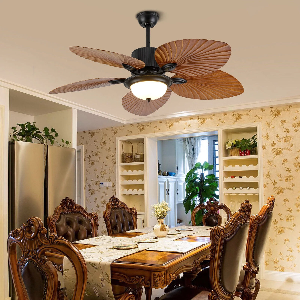 52inch Tropical Palm Ceiling Fan with Light and Remote 5 Acrylic Palm Leaf Blades A684675