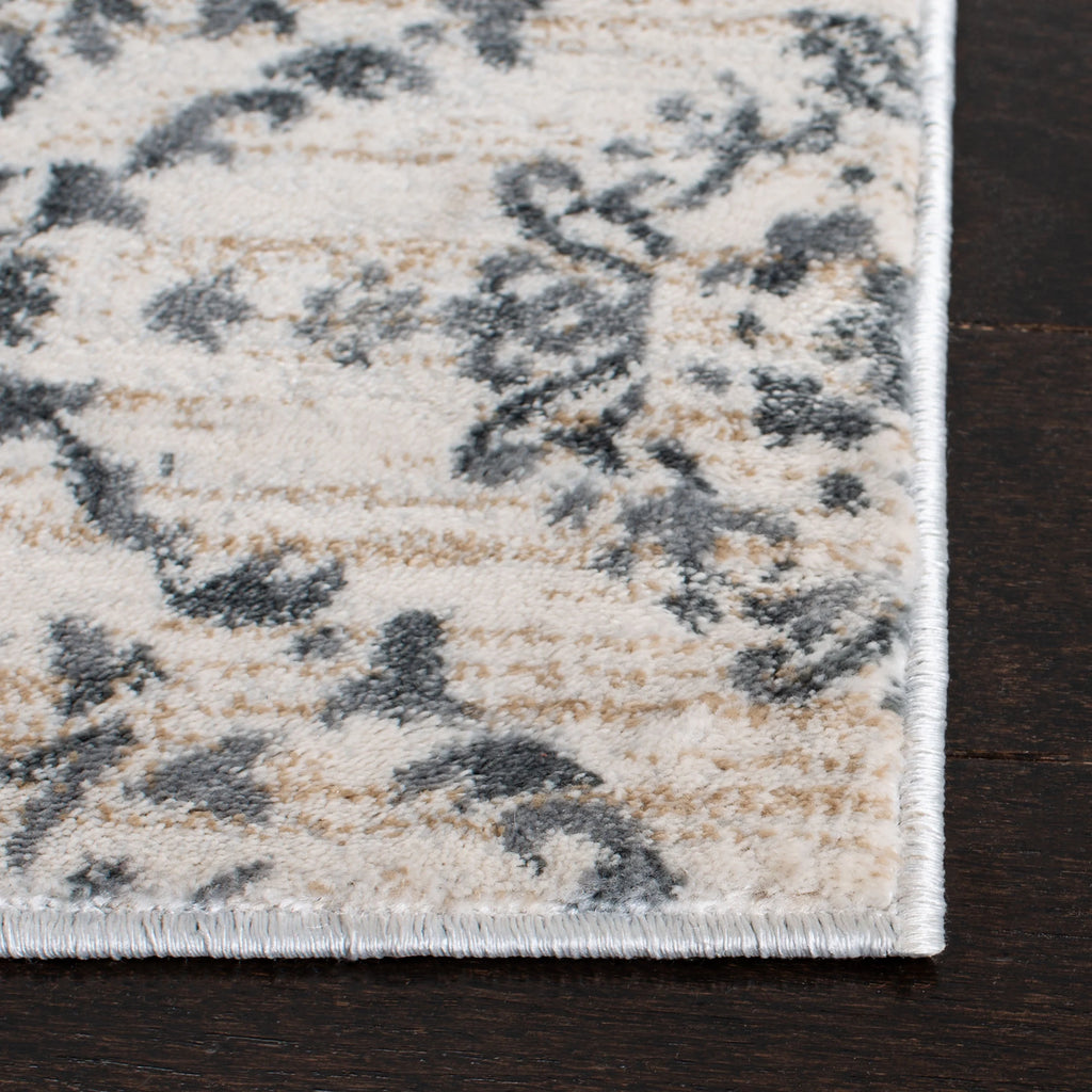 Geometric Floral Area Rug, Cream/Grey, 5'3" x 7'7" B7125