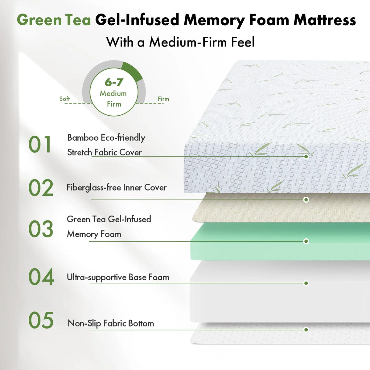 6 inch Memory Foam Mattress with Bamboo Cover P7003