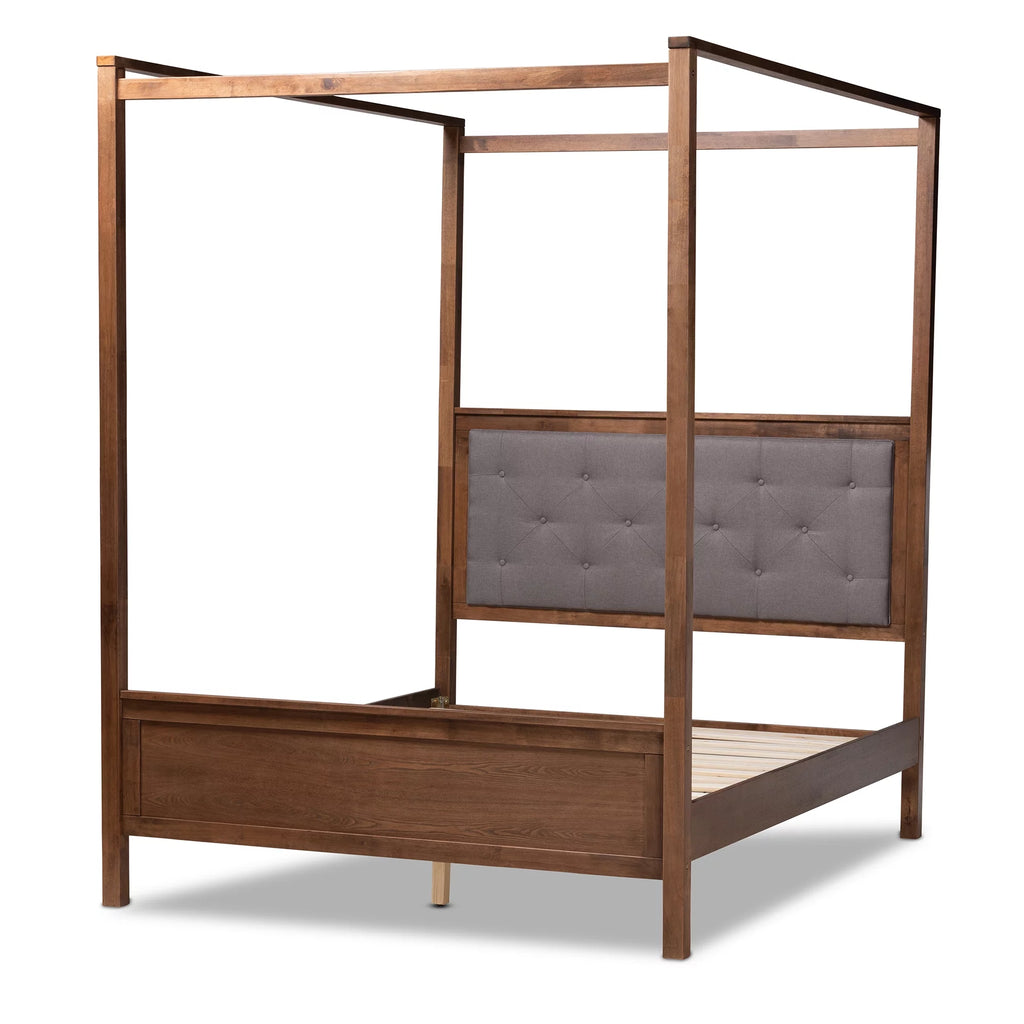 Queen Size Grey Fabric Upholstered Wood Platform Canopy Bed X454