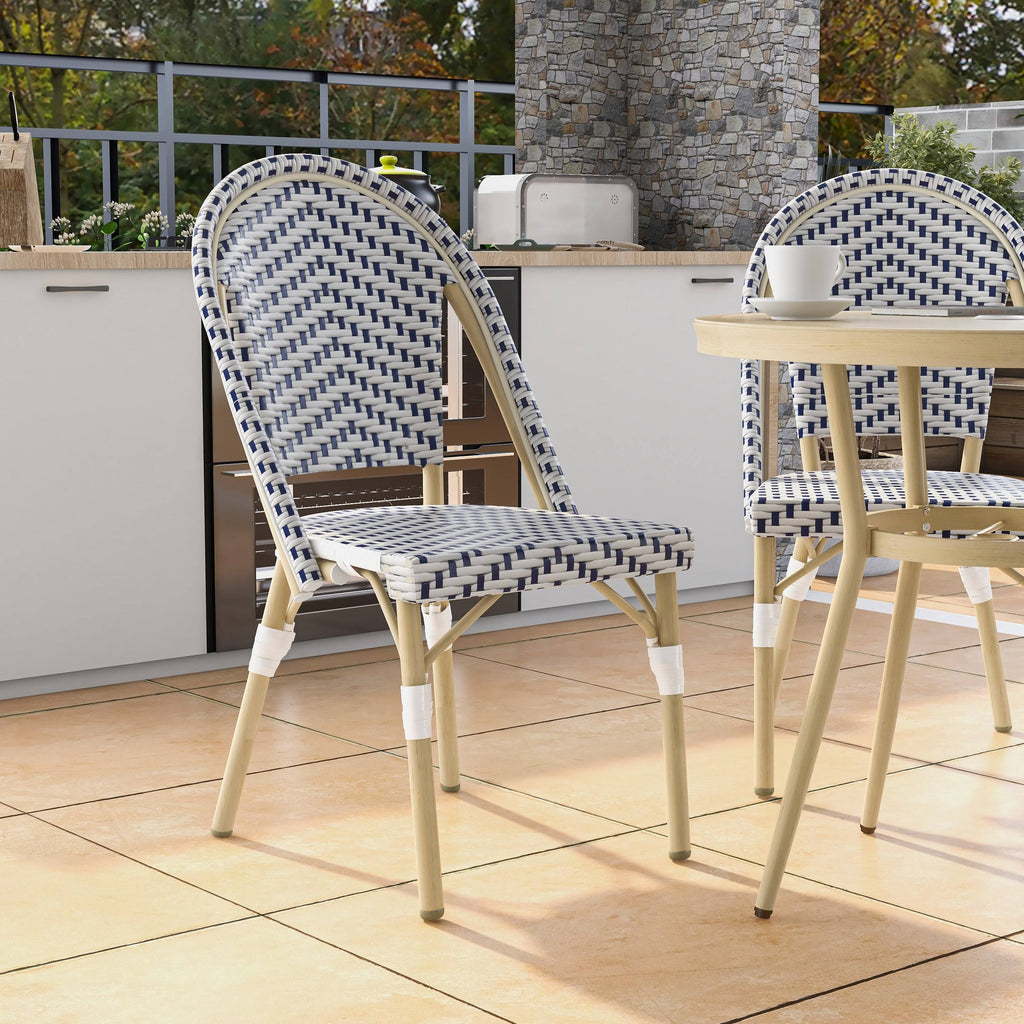 Natural Tone Patio Bistro Chairs (Set of 2) - Blue & White J5981