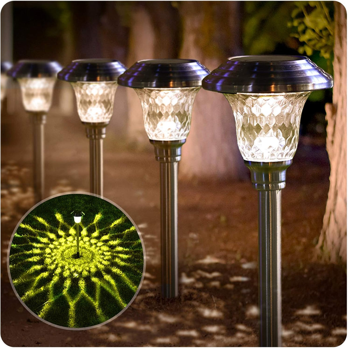 8 Pack Solar Pathway Lights Outdoor Garden Stake Glass Stainless Steel IP65 Waterproof Black Y81581