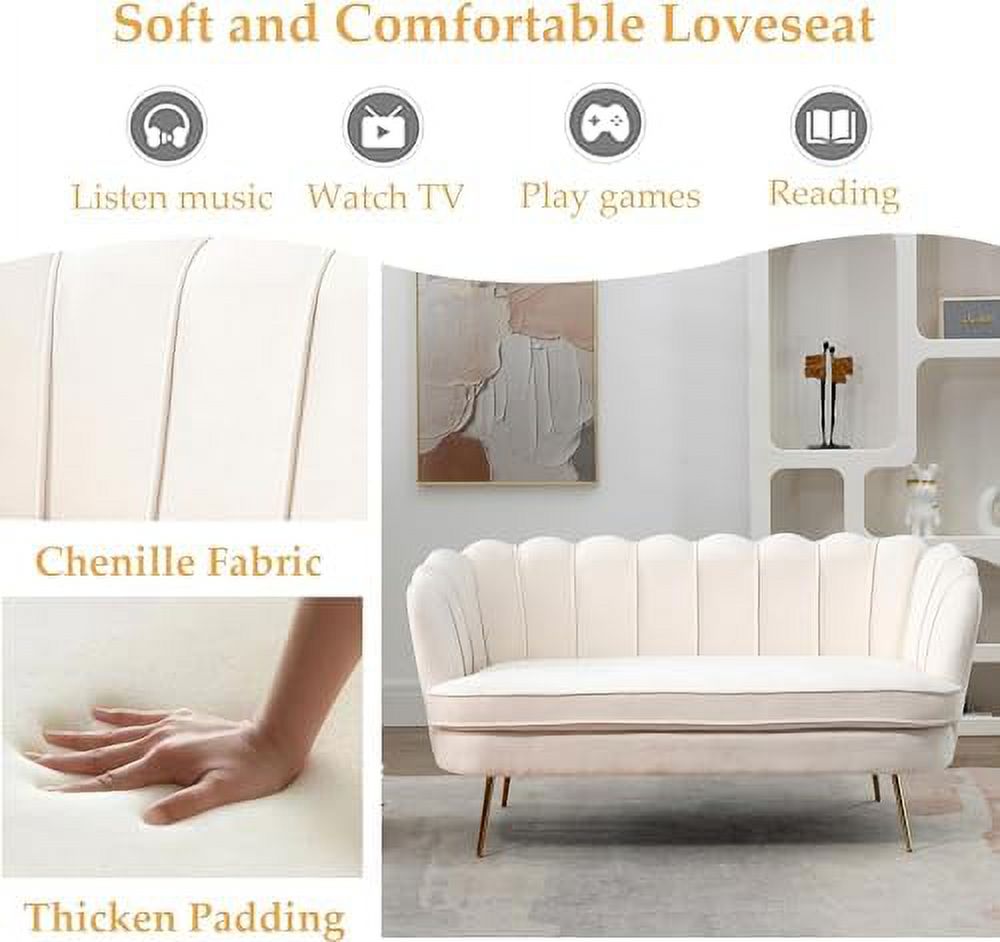 Ivory Boucle 2-Seater Loveseat Sofa with Gold Metal Legs M786