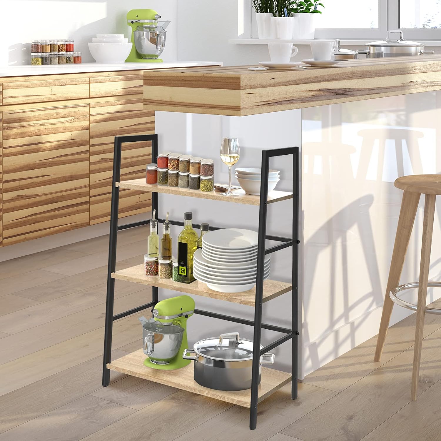 5-Tier Brown Wood Bookcase with Metal Frame Z740103