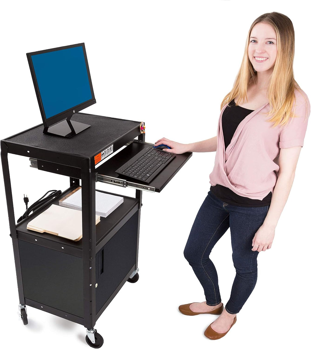 Extra Wide AV Cart with Locking Cabinet and Pullout Keyboard Tray N95547