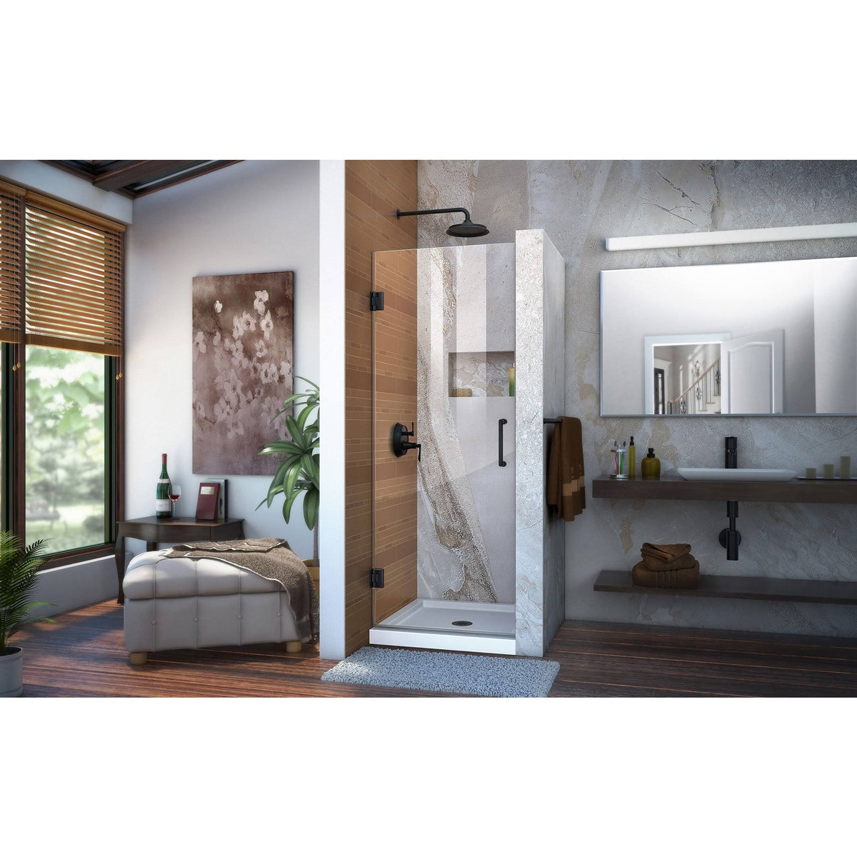Satin Black Frameless Hinged Shower Door D251558