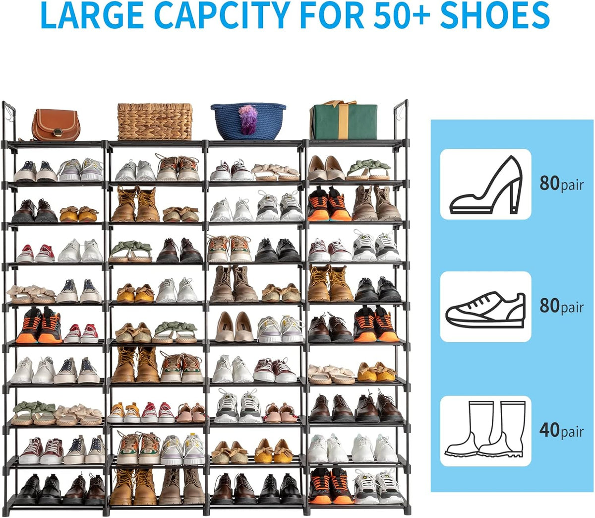 Black 80 Pairs Metal Shoe Rack G721703